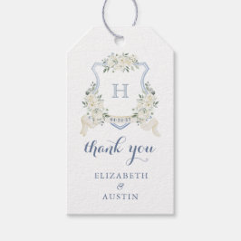 Floral Elegant Dusty Blue Crest Wedding Thank You Cadeaulabel