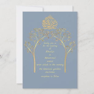 Floral elegant DUSTY BLUE moslimbruiloft Kaart