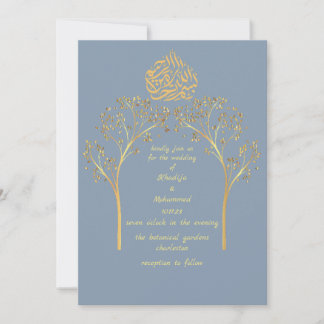 Floral elegant DUSTY BLUE moslimbruiloft Kaart