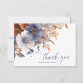 Floral Elegant Dusty Blue Rust Wedding Bedankkaart (Voorkant)