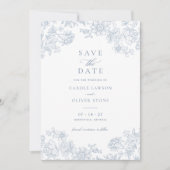 Floral Elegant  Dusty Blue Save the Date Kaart (Voorkant)
