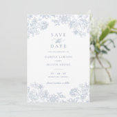 Floral Elegant  Dusty Blue Save the Date Kaart (Staand voorkant)
