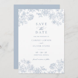 Floral Elegant  Dusty Blue Save the Date Kaart