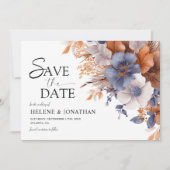 Floral Elegant Dusty Blue Terracotta Wedding Save The Date (Voorkant)