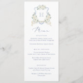 Floral Elegant Dusty Blue White Wedding Crest Menu (Voorkant)
