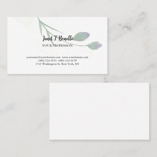 Floral Elegant Eenvoudig Professioneel Visitekaartje (Voorkant / Achterkant)