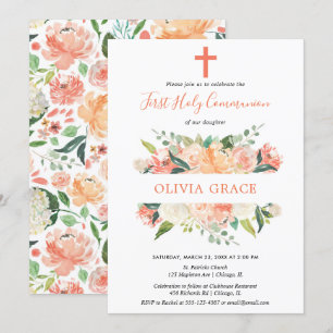 Floral elegant eerste heilige communiqué meisje kaart