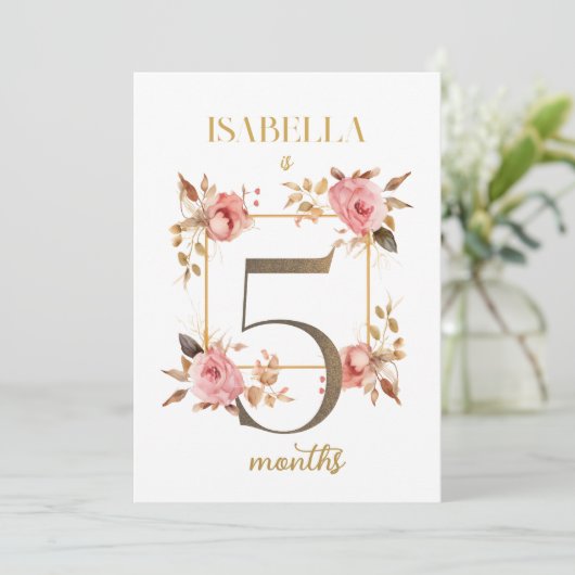 Floral Elegant eerste jaar Baby Milestone Kaart (Staand voorkant)