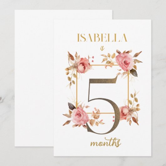 Floral Elegant eerste jaar Baby Milestone Kaart (Voorkant / Achterkant)