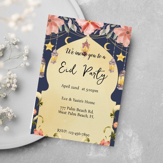 Floral Elegant Eid Party Eid Invitation Kaart