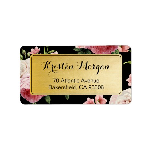 Floral Elegant en Classy Black Gold Etiket (Voorkant)