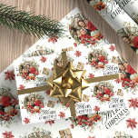 Floral Elegant Familie Kerstmis Foto Cadeaupapier<br><div class="desc">Floral Elegant Eerste Familie Kerst Foto Keramisch Ornament</div>