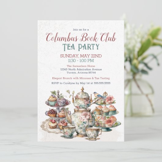 Floral Elegant Fancy Tea Party Uitnodiging (Staand voorkant)