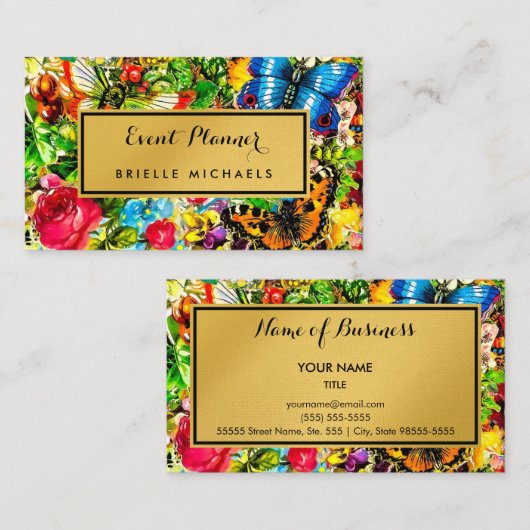  Floral Elegant Faux Gold Event Planner Visitekaartje (Voorkant / Achterkant)