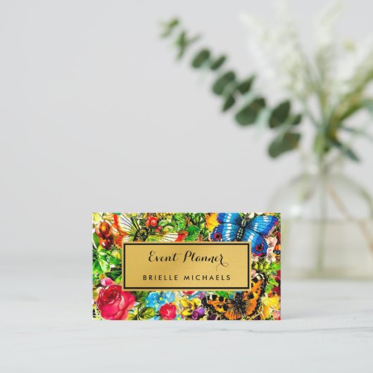 Floral Elegant Faux Gold Event Planner Visitekaartje (Staand voorkant)