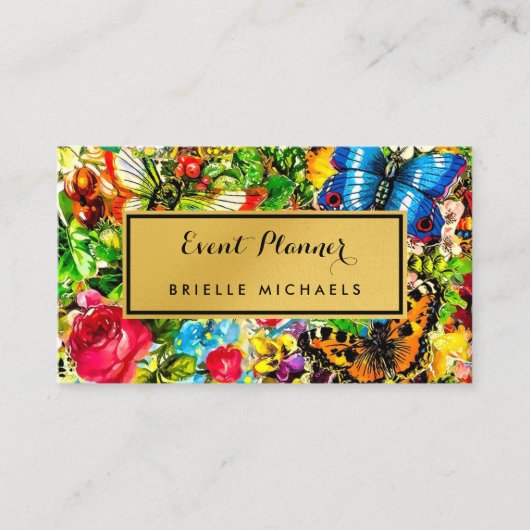  Floral Elegant Faux Gold Event Planner Visitekaartje (Voorkant)