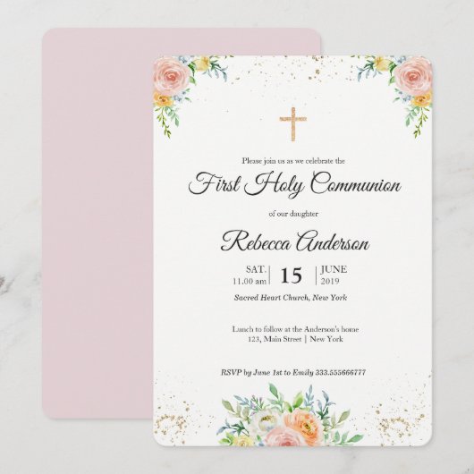 Floral elegant First Community Religious Event Kaart (Voorkant / Achterkant)