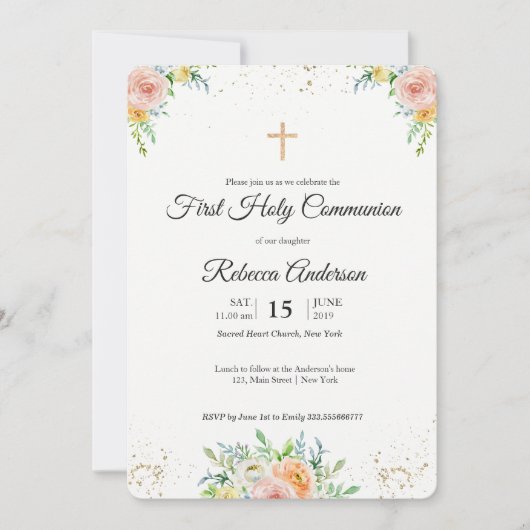 Floral elegant First Community Religious Event Kaart (Voorkant)