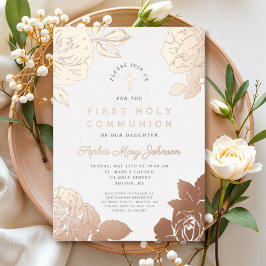 Floral Elegant First Community Roos Gold Folie Uitnodiging