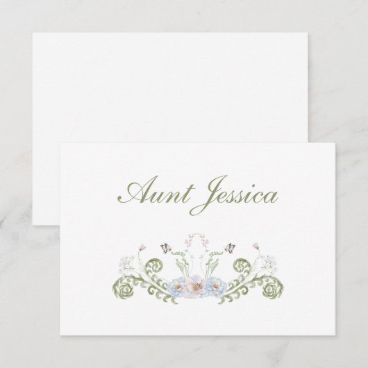 Floral Elegant Flat Place Card (Voorkant / Achterkant)