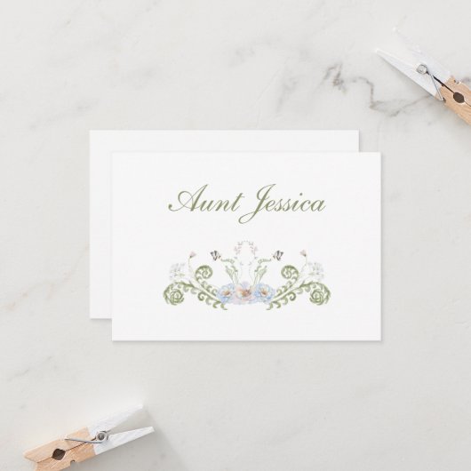 Floral Elegant Flat Place Card (Voorkant / Achterkant in situ)