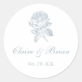 Floral Elegant  Frans Rozen Blauw Bruiloft Ronde Sticker