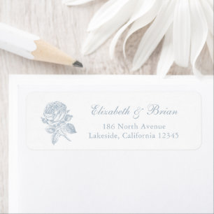 Floral Elegant Frans Rozen Blauw Trouwadres Etiket