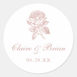 Floral Elegant  Frans Rozen Blush Bruiloft Ronde Sticker