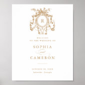 Floral Elegant Frans Rozen Crest Welkomstbord Poster (Voorkant)