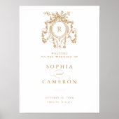 Floral Elegant Frans Rozen Crest Welkomstbord Poster (Voorkant)