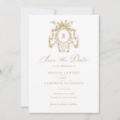 Floral Elegant Frans Rozen Gold Crest Opslagdatum Kaart (Voorkant)