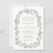 Floral Elegant  Franse salie Rozen bruiloft Kaart (Voorkant)