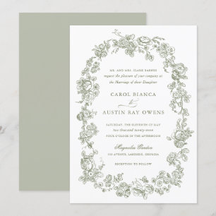 Floral Elegant Franse salie Rozen bruiloft Kaart