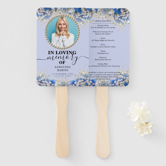 Floral Elegant Funeral Celebration of Life Handwaaier (Voorkant en achterkant)