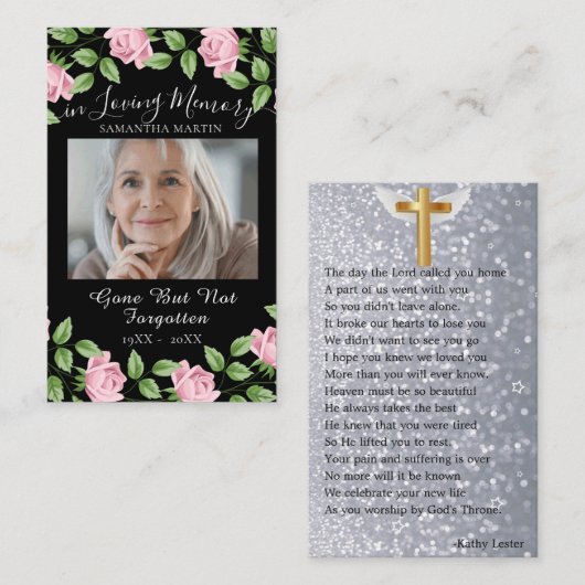 Floral Elegant Funeral Memorial Prayer Visitekaartje (Voorkant / Achterkant)