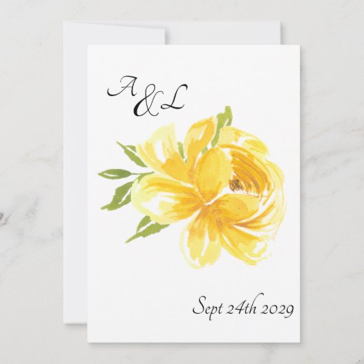 Floral, Elegant Geel en Oranje Roos Weddenschap Kaart (Achterkant)