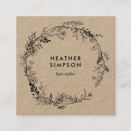 Floral Elegant Girly Kraft Vierkante Visitekaartje (Voorkant)