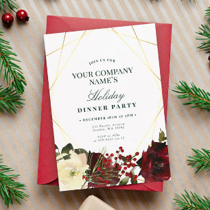 Floral Elegant Gold Corporate Holiday Party nodigt Kaart
