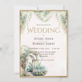 Floral Elegant Gold Garden Greenery Wedding Kaart (Voorkant)