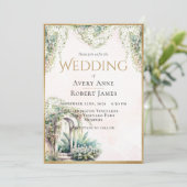 Floral Elegant Gold Garden Greenery Wedding Kaart (Staand voorkant)