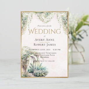 Floral Elegant Gold Garden Greenery Wedding Kaart