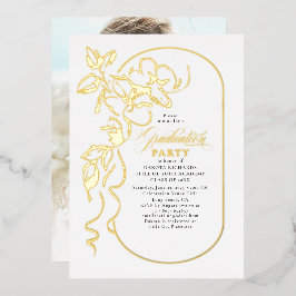 Floral Elegant Graduation Party Foto Goud Folie Uitnodiging