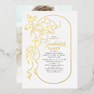 Floral Elegant Graduation Party Foto Goud Folie Uitnodiging