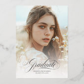 Floral Elegant Graduation Party Foto Goud Folie Uitnodiging (Achterkant)