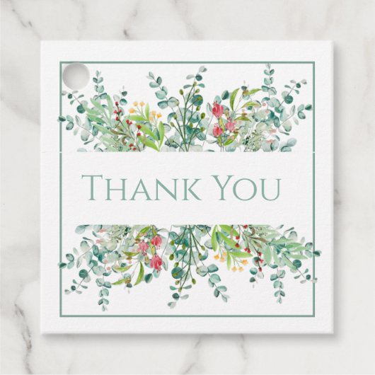 Floral Elegant Greenery Waterverf Hartelijk dank Bedankjes Labels (Voorkant)