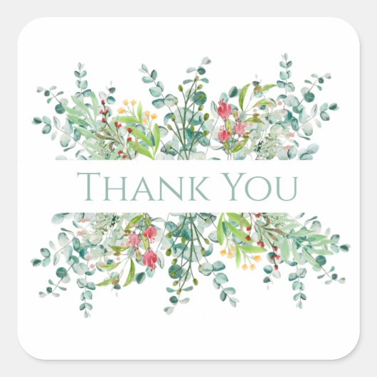Floral Elegant Greenery Waterverf Hartelijk dank Vierkante Sticker (Voorkant)