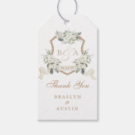 Floral Elegant groen crest bruiloft dank u Cadeaulabel