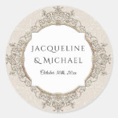Floral Elegant  Ivoor Ecrun Goud Bruiloft Ronde Sticker (Voorkant)