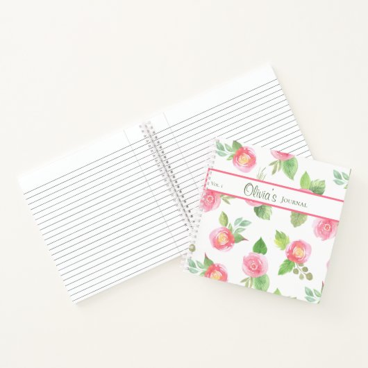 Floral Elegant Jouw naam Script Roze Roses Journal Notitieboek (Binnen)