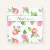 Floral Elegant Jouw naam Script Roze Roses Journal Notitieboek (Voorkant)